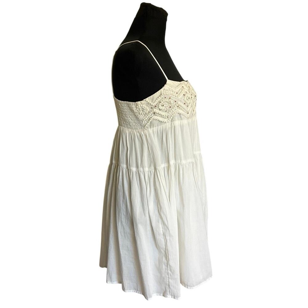 Zara White Embroidered Cotton Babydoll Dress M Boho Cottagecore - Picture 3 of 9